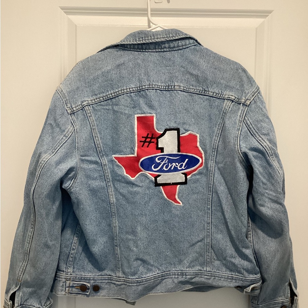 VTG Lee Rider Denim Jacket Mens L Blue Trucker USA 70's Era Ford Back Logo
